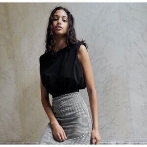 Zara Shoulder Pad Top Sleeveless Shirt Black Women Size S New